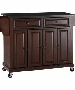 Crosley Solid Black Granite Top Kitchen Cart/Island, Vintage Mahogany Finish