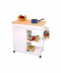 Catskill Craftsmen Catskill Preston Hollow White Kitchen Cart With Butcher Block