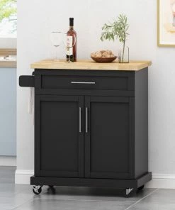GDFStudio Negley Contemporary Kitchen Cart With Wheels, Black + Natural -Coast2Coast shop 3f51547600e60c6b 8981 w800 h800 b0 p0