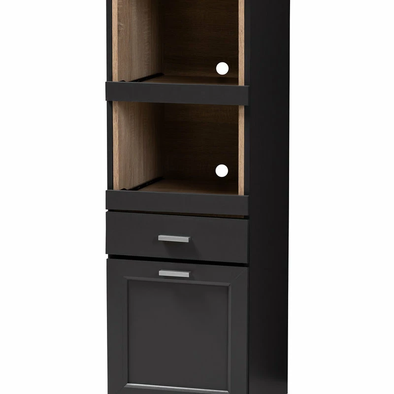 Baxton Studio Fabian Dark Gray And Oak Brown Kitchen Cabinet With Roll-Out Compartment 4 Baxton Studio Fabian Dark Gray And Oak Brown Kitchen Cabinet With Roll-Out Compartment - Image 2