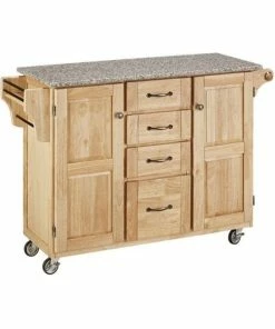 Hawthorne Collections Granite Top Wood Island Cart In Natural