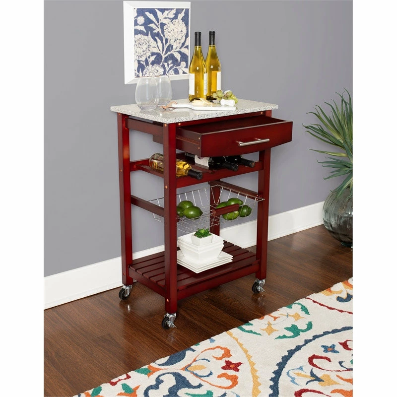 Linon Home Decor Products Linon Natalie Wood And Granite Top Kitchen Cart In Wenge Brown 6 Linon Home Decor Products Linon Natalie Wood And Granite Top Kitchen Cart In Wenge Brown - Image 4