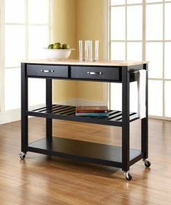 Crosley Natural Wood Top Kitchen Cart/Island With Optional Stool Storage, Black Finish -Coast2Coast shop 41c1c26206463d3c 0208 w800 h800 b0 p0