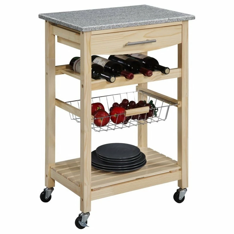 Linon Home Decor Products Linon Natalie Wood And Granite Top Kitchen Cart In Natural Brown 4 Linon Home Decor Products Linon Natalie Wood And Granite Top Kitchen Cart In Natural Brown - Image 2