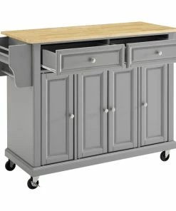 Crosley Natural Wood Top Kitchen Cart/Island, Vintage Grey