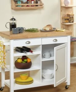 The Mezzanine Shoppe Martha Kitchen Cart, White/Natural -Coast2Coast shop 449193240a8e106f 9763 w800 h800 b0 p0