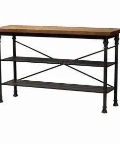 Baxton Studio Nils Rustic Industrial Wood And Dark Bronze Metal Kitchen Storage Shelf Unit