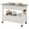 HomeRoots 43"x22"x36" Stainless Steel And White Kitchen Island