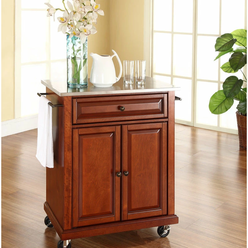 Crosley Stainless Steel Top Portable Kitchen Cart/Island, Classic Cherry Finish 5 Crosley Stainless Steel Top Portable Kitchen Cart/Island, Classic Cherry Finish - Image 3