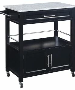 Linon Home Decor Products Cameron Kitchen Cart With Granite Top, 30W X 17.99D X 36.02H, Black