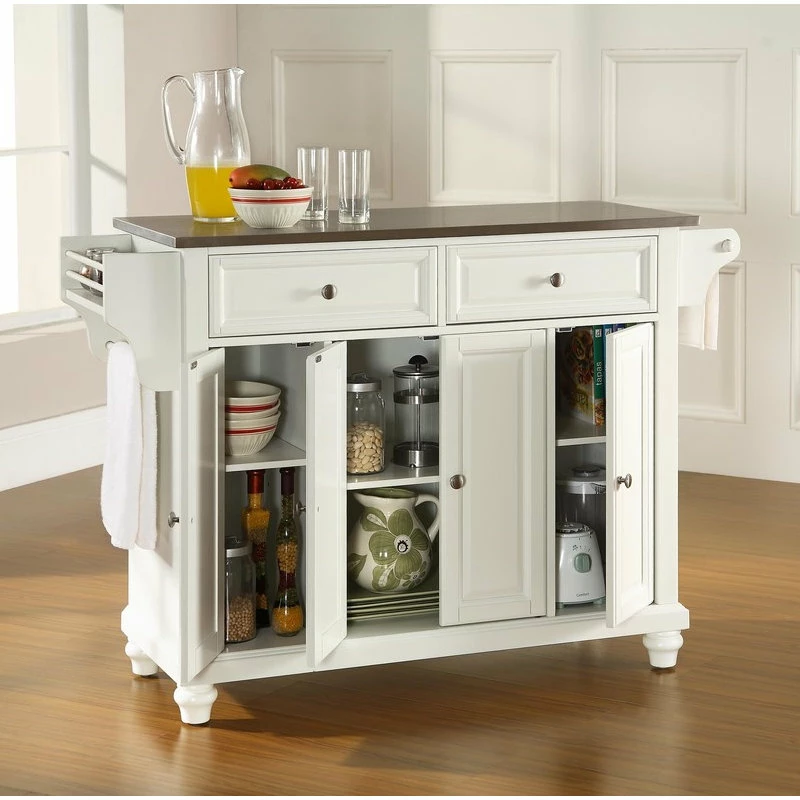 Crosley Cambridge Stainless Steel Top Kitchen Island, White Finish 7 Crosley Cambridge Stainless Steel Top Kitchen Island, White Finish - Image 5