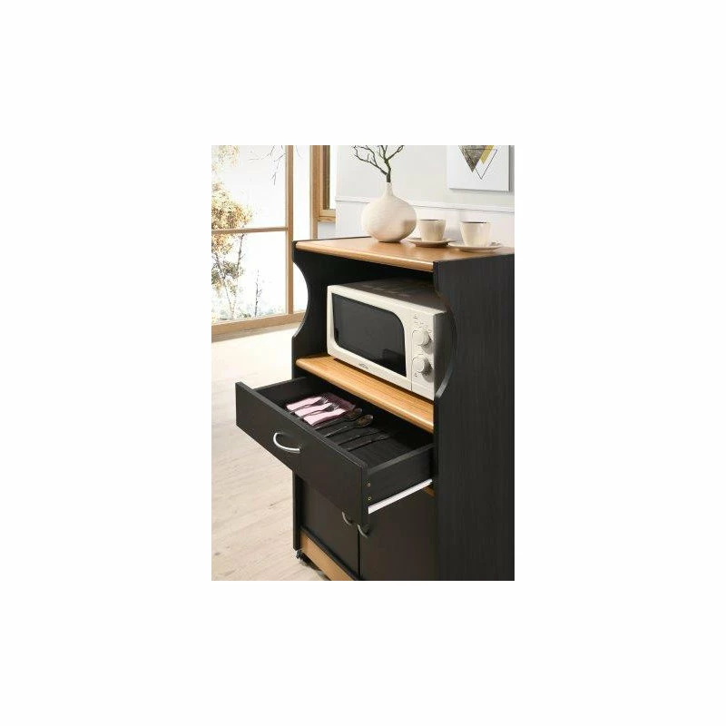 Hodedah Import Inc. Microwave Kitchen Cart, Black-Beech 7 Hodedah Import Inc. Microwave Kitchen Cart, Black-Beech - Image 5