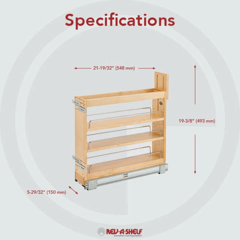 Rev-A-Shelf Wood Door/Drawer Base Cabinet Pull Out Organizer With Soft Close, 5.92" 6 Rev-A-Shelf Wood Door/Drawer Base Cabinet Pull Out Organizer With Soft Close, 5.92" - Image 4