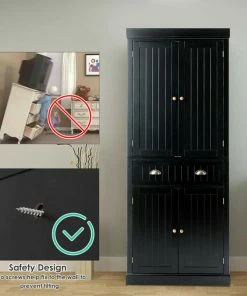 Gymax Kitchen Cabinet Pantry Cupboard Freestanding W/Adjustable Shelves Black -Coast2Coast shop 4ee169730ffa0de9 6060 w800 h800 b0 p0