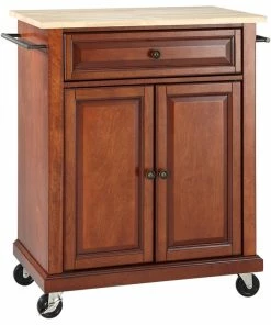 Crosley Natural Wood Top Portable Kitchen Island Cart, Classic Cherry