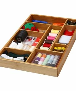 Ybm Home Inc. YBM HOME Bamboo Drawer Organizer With 9 Compartment Organization Tray