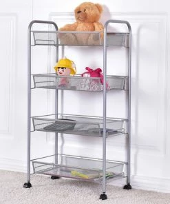 Costway 4 Tier Storage Rack Trolley Cart Home Kitchen Organizer Baskets Sliver -Coast2Coast shop 5111654a0be914e1 9918 w800 h800 b0 p0