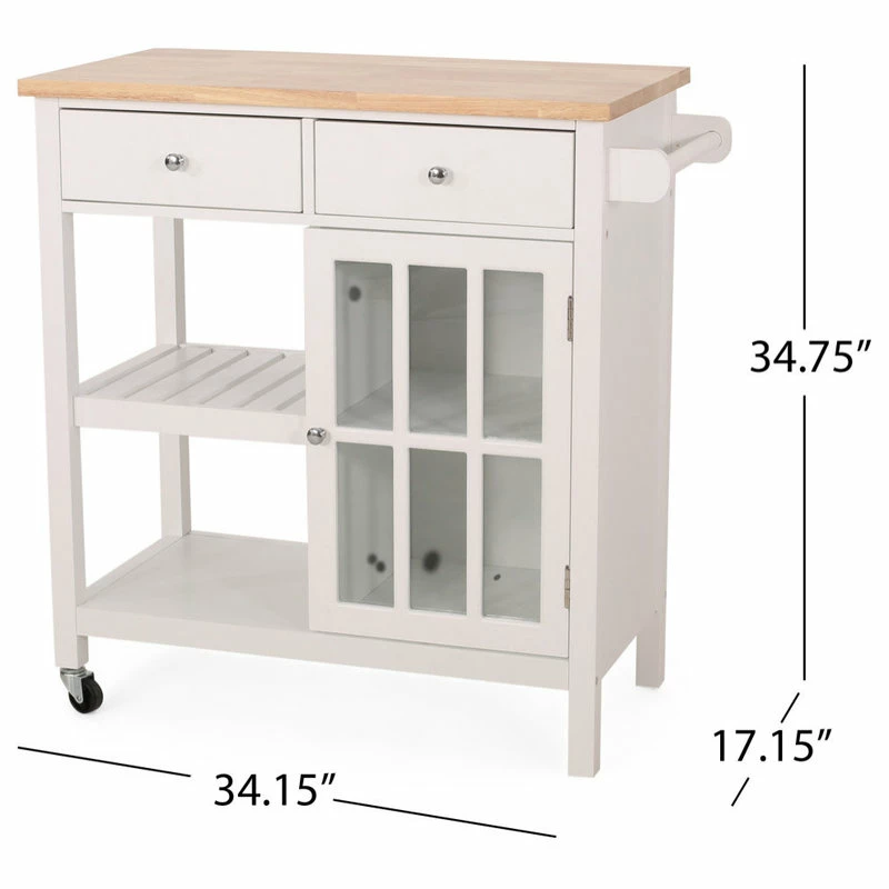 GDFStudio Marlon Kitchen Cart With Wheels, White, Natural 13 GDFStudio Marlon Kitchen Cart With Wheels, White, Natural - Image 11