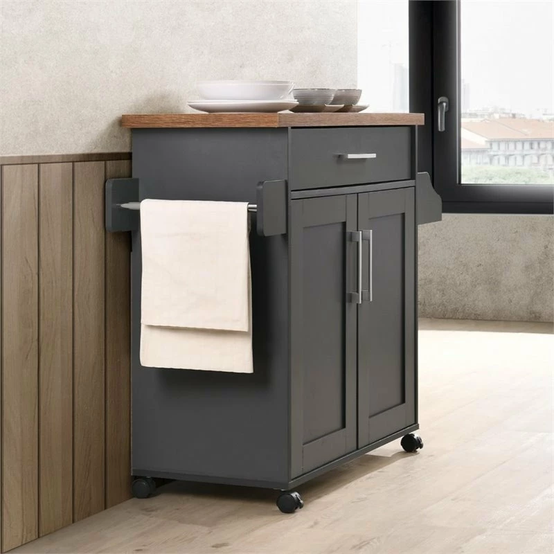 Hodedah Import Inc. Hodedah Kitchen Island With Spice Rack Plus Towel Holder In Gray-Oak Wood 6 Hodedah Import Inc. Hodedah Kitchen Island With Spice Rack Plus Towel Holder In Gray-Oak Wood - Image 4