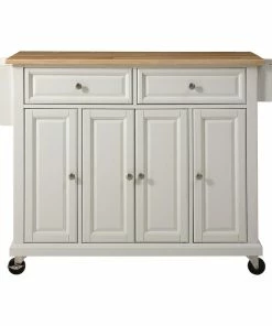 Crosley Natural Wood Top Kitchen Cart/Island, White Finish