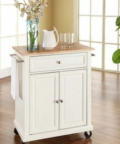 Crosley Natural Wood Top Portable Kitchen Island Cart, White -Coast2Coast shop 55d1525f06463a43 0108 w800 h800 b0 p0