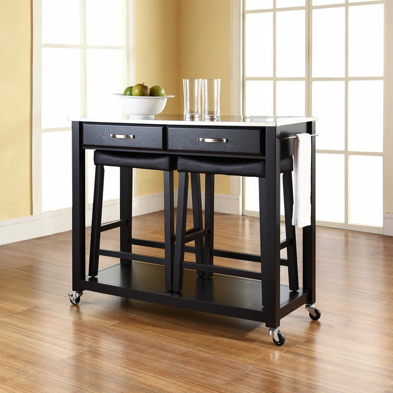 Crosley Stainless Steel Top Kitchen Cart With Saddle Stools In Black 7 Crosley Stainless Steel Top Kitchen Cart With Saddle Stools In Black - Image 5