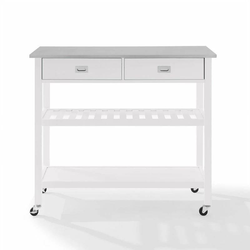 Crosley Chloe Stainless Steel Top Kitchen Island Cart, White/Stainless Steel 6 Crosley Chloe Stainless Steel Top Kitchen Island Cart, White/Stainless Steel - Image 4