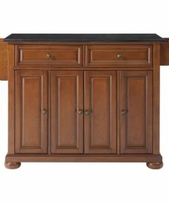Crosley Alexandria Solid Black Granite Top Kitchen Island, Classic Cherry