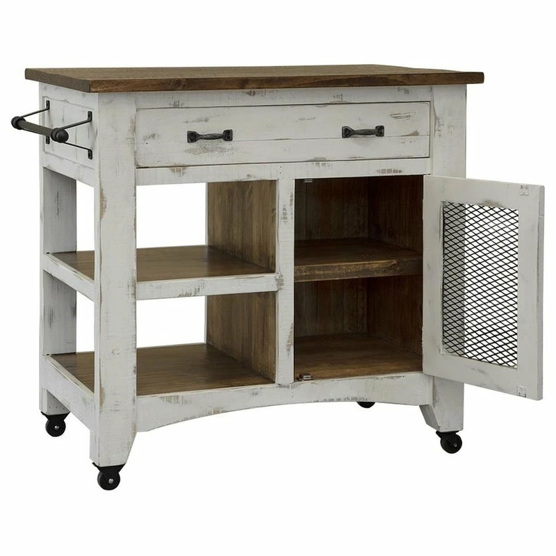 Crafters And Weavers Greenview Solid Wood Kitchen Island, Distressed White, 39" 4 Crafters And Weavers Greenview Solid Wood Kitchen Island, Distressed White, 39" - Image 2