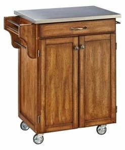 Hawthorne Collections Cottage Oak Wood Cart With Stainless Steel Top
