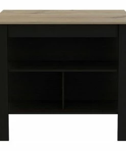 FM FURNITURE Brooklyn Kitchen Island, Black Wengue/Light Oak
