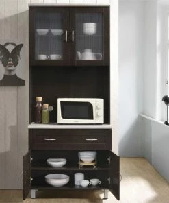 Hodedah Import Inc. Hodedah Kitchen Cabinet Top And Bottom Enclosed Cabinet Space In Chocolate Wood -Coast2Coast shop 5b318aa6040083bb 5619 w800 h800 b0 p0