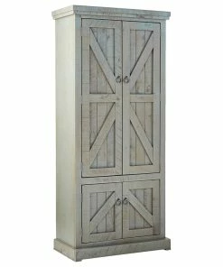 Decorn Rustic Pantry Cabinet, Engineered Wood With X Patterned Doors, Dark Blue