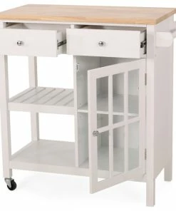 GDFStudio Marlon Kitchen Cart With Wheels, White, Natural 15 GDFStudio Marlon Kitchen Cart With Wheels, White, Natural -Coast2Coast shop 6081a1280f9067fb 8737 w800 h800 b1 p0