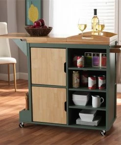 Baxton Studio Dorthy Two-tone Dark Green And Natural Wood Kitchen Cart -Coast2Coast shop 61a1c0f80e4390f1 9971 w800 h800 b0 p0