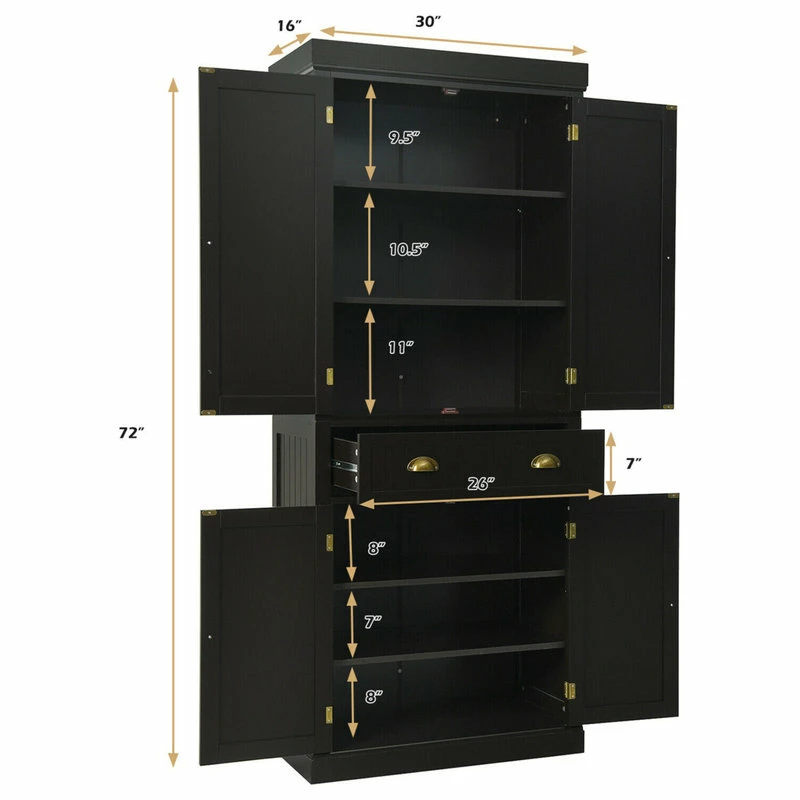 Gymax Kitchen Cabinet Pantry Cupboard Freestanding W/Shelves Espresso 4 Gymax Kitchen Cabinet Pantry Cupboard Freestanding W/Shelves Espresso - Image 2