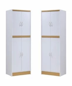 Home Square 4 Shelf Wood Kitchen Pantry Set In White (Set Of 2)