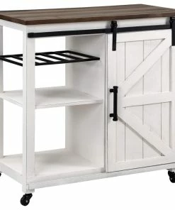 Decorn Farmhouse Kitchen Cart, Barn Style Sliding Doors With Wine Rack And Open Shelves