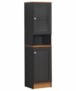 Hodedah Import Inc. 63" Tall Slim Open Shelf Plus Top And Bottom Enclosed Storage Pantry