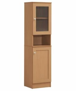 Hodedah Import Inc. 63" Tall Open Shelf Enclosed Storage Kitchen Pantry, Beech