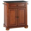 Crosley Alexandria Solid Black Granite Top Portable Kitchen Island, Classic Cherry