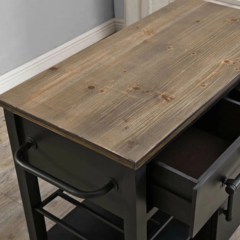 Decorn Farmhouse Kitchen Cart, Rustic Brown Top & Black Body With Plenty Storage Space 7 Decorn Farmhouse Kitchen Cart, Rustic Brown Top & Black Body With Plenty Storage Space - Image 5