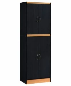 Hodedah Import Inc. 4-Door Kitchen Pantry With 4-Shelves, 5-Compartments, Black-Beech