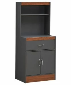 Hodedah Import Inc. 54" Tall Open Shelves Enclosed Storage Kitchen Cabinet, Gray-Oak