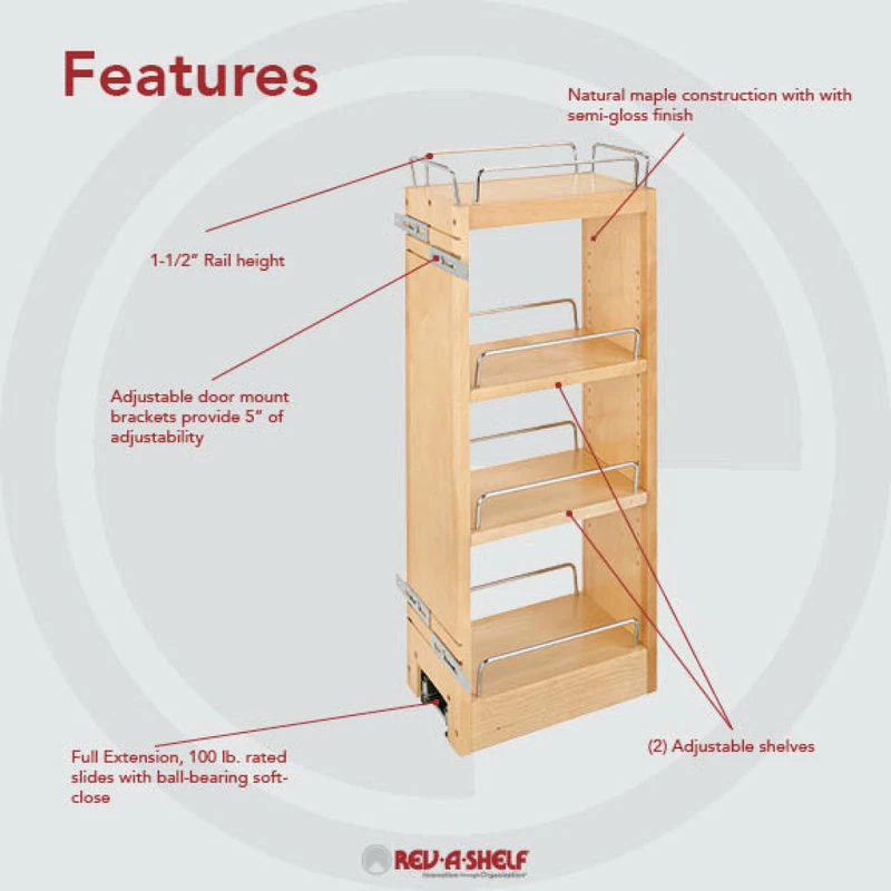 Rev-A-Shelf Wood Wall Cabinet Pull Out Organizer For 30" H Cabinets With BB Soft Close, 6.5" 5 Rev-A-Shelf Wood Wall Cabinet Pull Out Organizer For 30" H Cabinets With BB Soft Close, 6.5" - Image 3