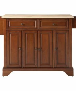 Crosley LaFayette Natural Wood Top Kitchen Island, Classic Cherry Finish