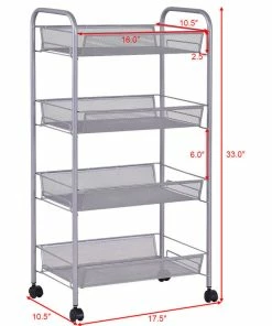 Costway 4 Tier Storage Rack Trolley Cart Home Kitchen Organizer Baskets Sliver -Coast2Coast shop 6db154ac0be914de 9918 w800 h800 b1 p0