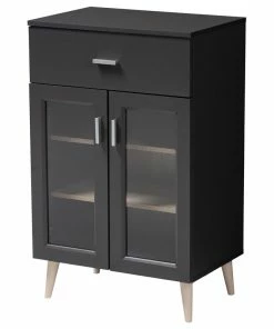 Baxton Studio Jonas Dark Gray And Oak Brown Kitchen Cabinet