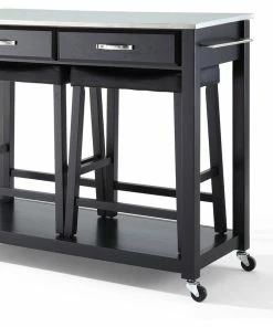 Crosley Stainless Steel Top Kitchen Cart With Saddle Stools In Black 9 Crosley Stainless Steel Top Kitchen Cart With Saddle Stools In Black -Coast2Coast shop 71a14edd06463d46 8183 w800 h800 b0 p0