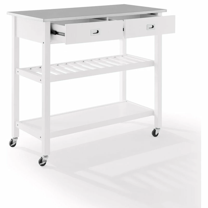 Crosley Chloe Stainless Steel Top Kitchen Island Cart, White/Stainless Steel 5 Crosley Chloe Stainless Steel Top Kitchen Island Cart, White/Stainless Steel - Image 3